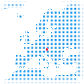 European map with the AWEKAS headquater marked in red.