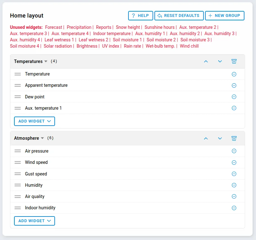 The new home layout customation menu